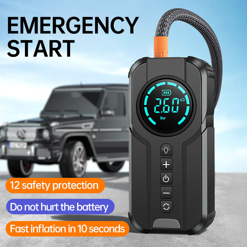 Car Jump Starter Air Pump Power Bank Lighting Portable Air Compressor 4