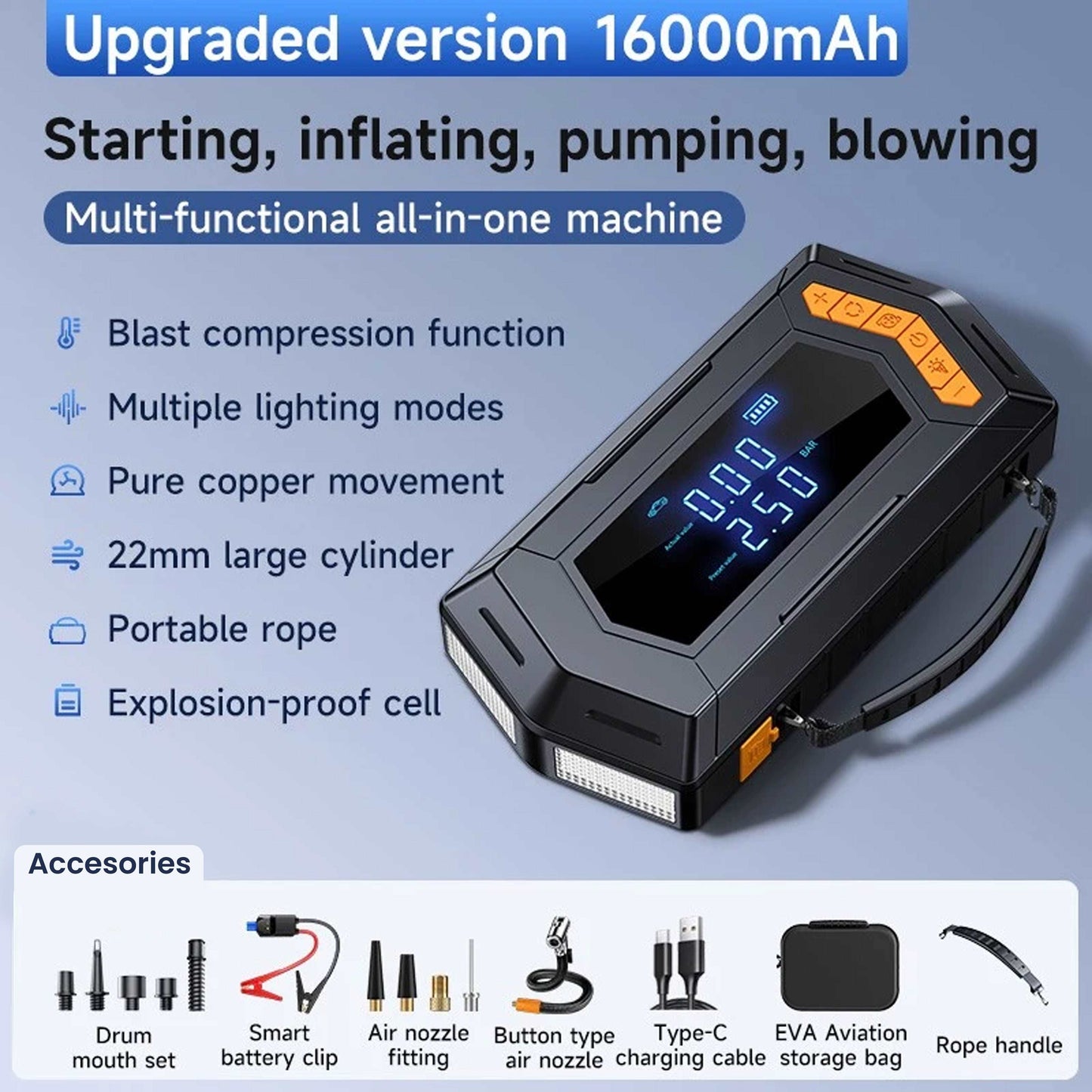 1 Jump Starter, Air Pump & Blast