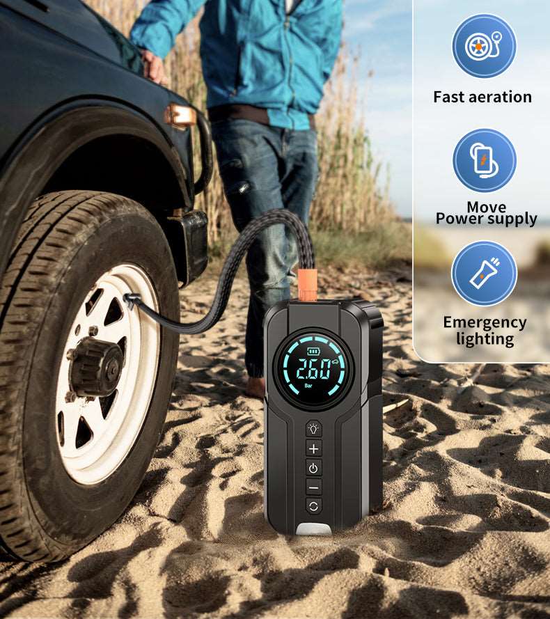 Car Jump Starter Air Pump Power Bank Lighting Portable Air Compressor 4